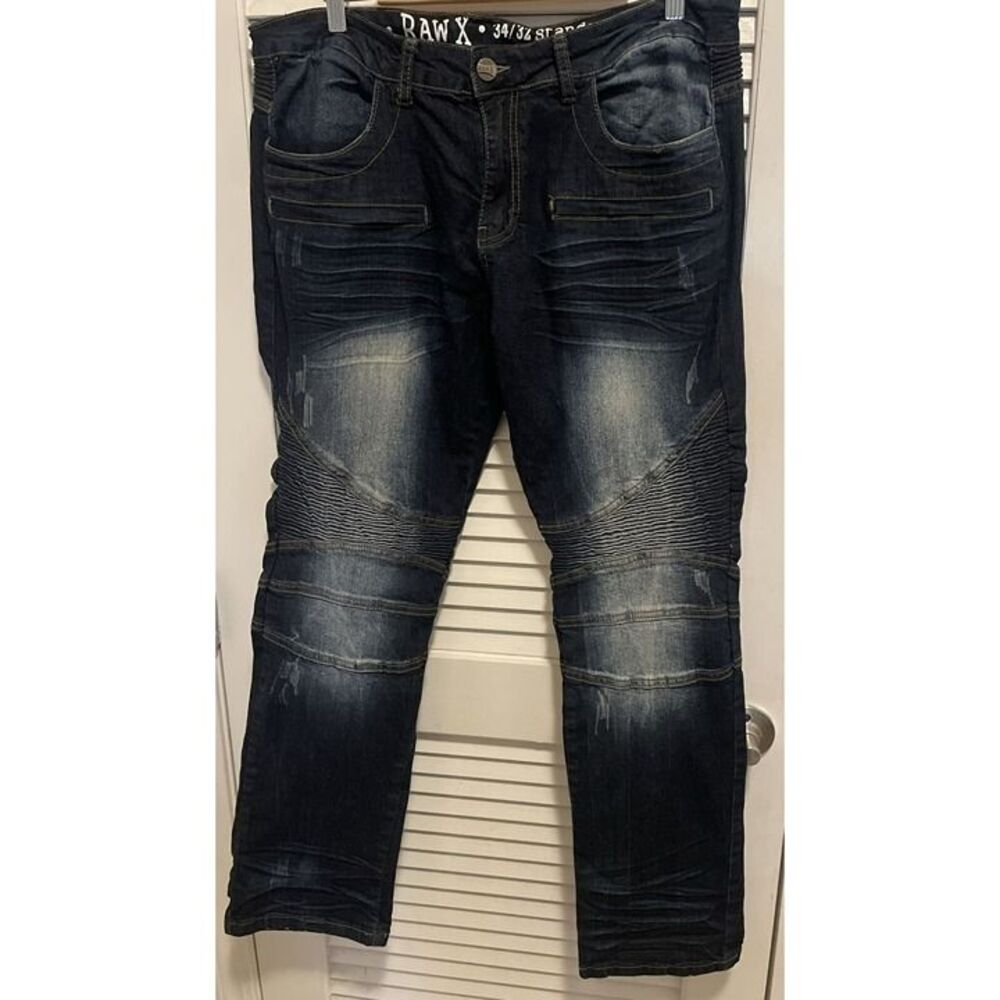 Raw X Men’s Jeans 34x32 Standard Dark Blue Wash Distressed
